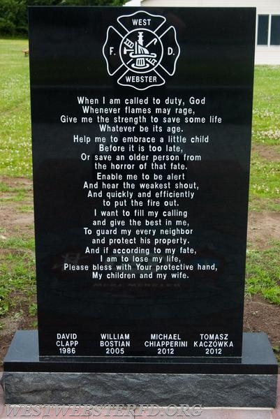 Fireman's Prayer with Fallen Firefighters names across the bottom. 